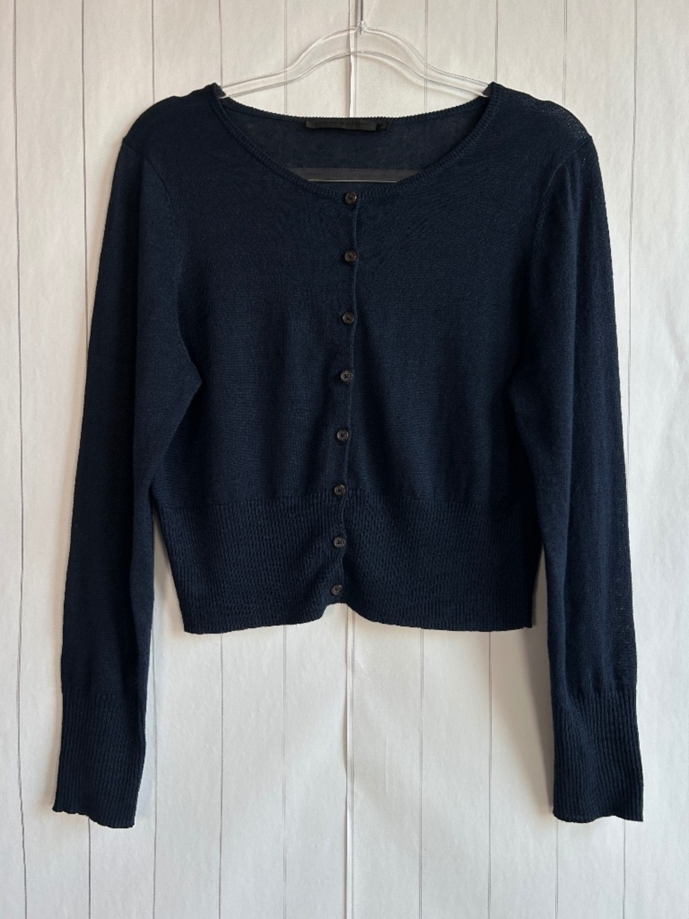 Jenni Kayne size XL Finley Cardigan sweater linen cotton navy blue cropped